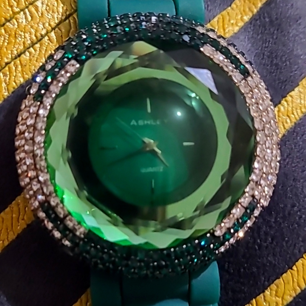 Beautiful sparkling Green Ashley Watch with Silicone Band.